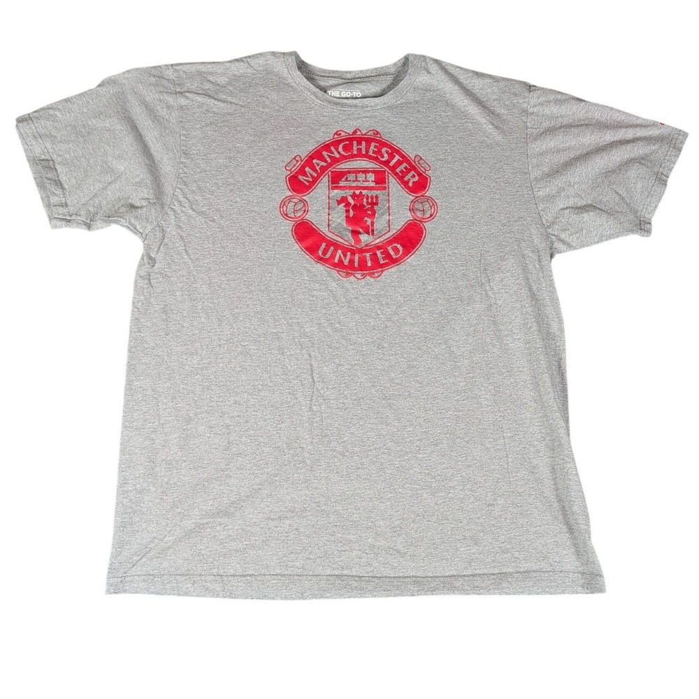 Adidas Manchester United T-Shirt Mens XL Gray Graphic Logo Tee Excellent